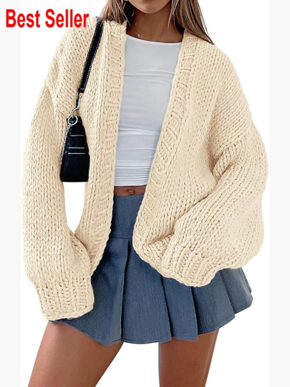 Chunky Knit Cardigan Sweater Long Sleeve Open Front Shawl Collar